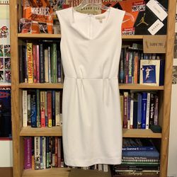 BANANA REPUBLIC-women’s white sleeveless high low mid length back-zippered dress