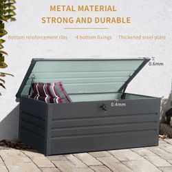 260 Gallon Metal Outdoor Deck Box Waterproof, Extra Large Patio Storage Box with Lockable Storage Containers for Patio Furniture Cushions, Pool Access