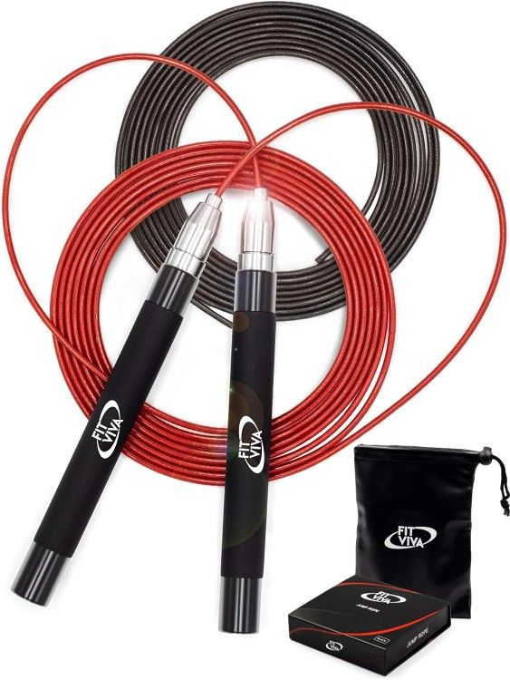 Fit Viva Deluxe High Speed Jump Rope - Skipping Rope for Fitness - Jump Ropes Adjustable Cables (2), Crossfit Jump Rope Workout for Women Or Men Gift