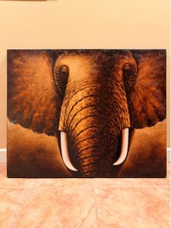 🐘 Large Like-New Exotic Elephant Wall Art Textured Oil Painting on Canvas Purchased at Kirkland’s 50”x40”