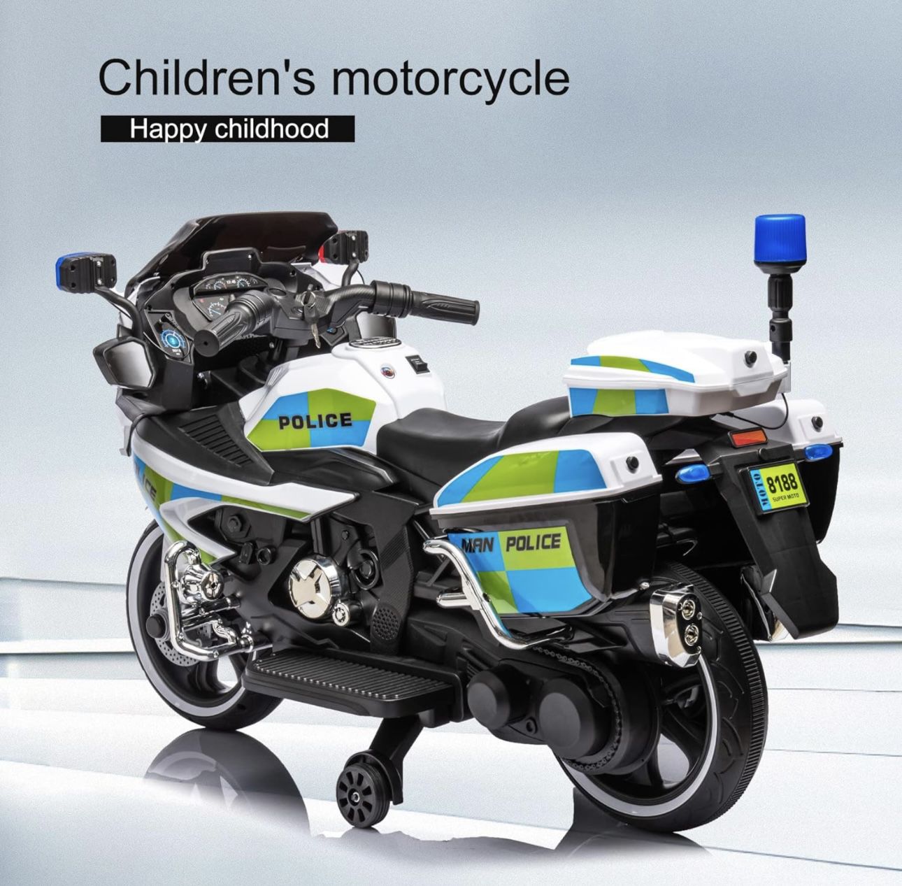 Kids Ride on Motorcycle,12V Toddler Motorized Ride on Toys,Police Electric Motorcycle with Training Wheels,Forward/Reverse,Alarm Lights,Power Display,