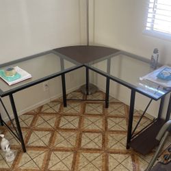 L-shaped Wood + Glass Desk