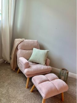 Blush Pink Adjustable Lounge Chair + Ottoman | Pink Lounge Reading Chair