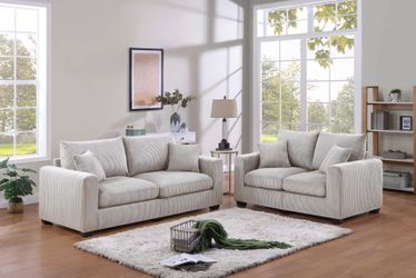 Sofa and Loveseat Ivory Corduroy fabric, New Especial price 