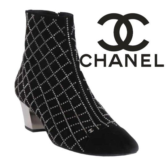 CHANEL Suede Strass Rhinestone Bling Short Boots