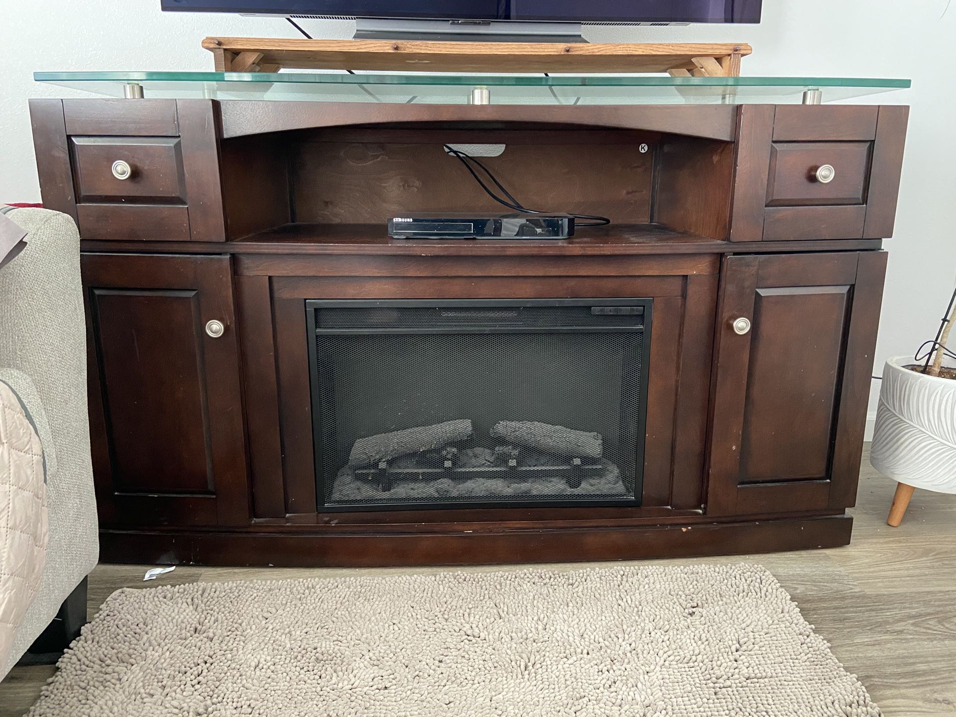 Free TV Stand With Glass Top And Electric Fireplace