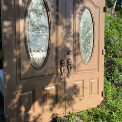 Front Doors Stain Glass Oval ….. Good Shape 