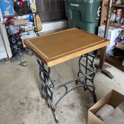 Butcher Block Table Top With Sewing Machine Base 