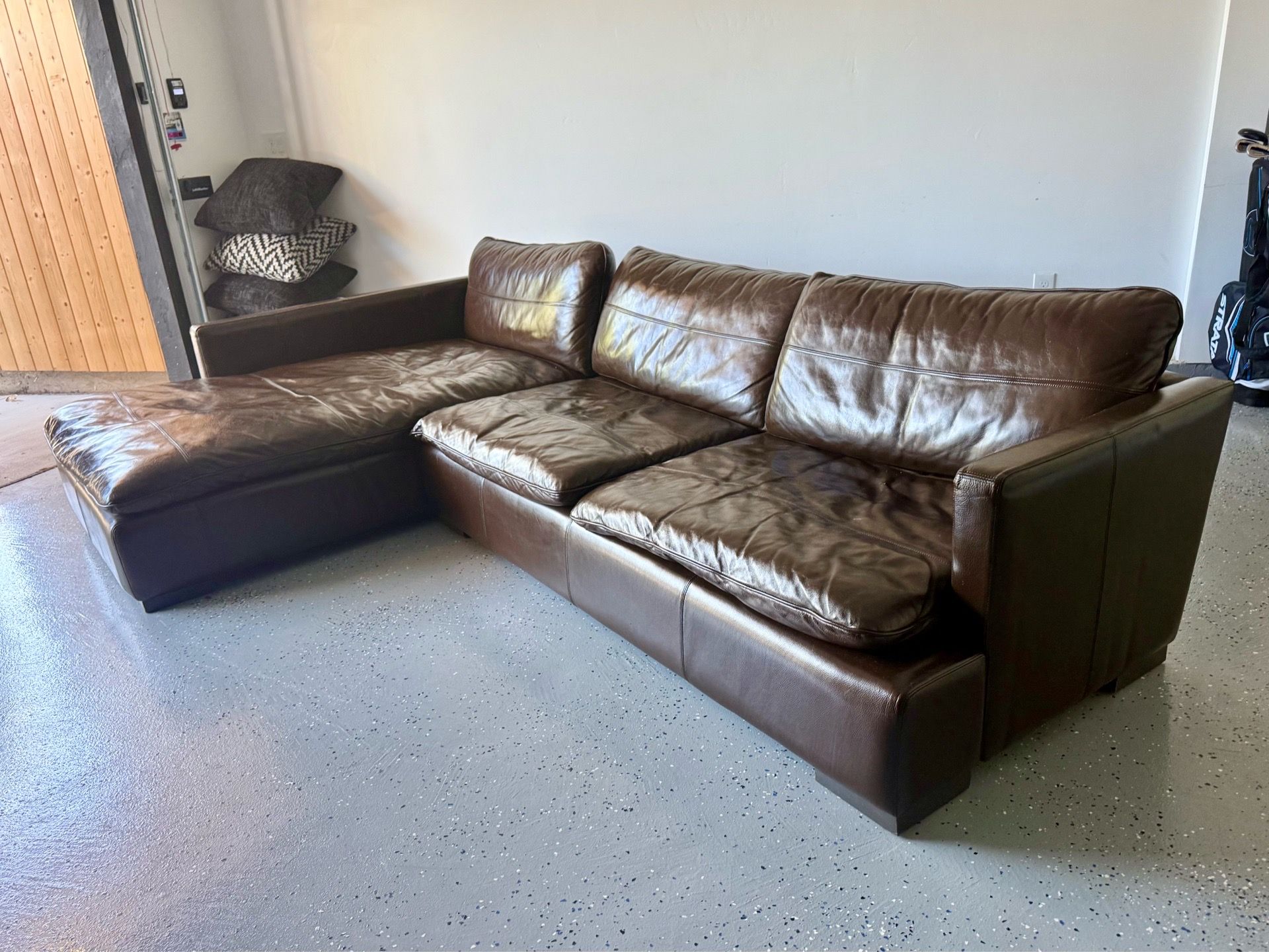 (Sold) Italian Full-Grain Leather Sectional Sofa with Chaise — Reno ...
