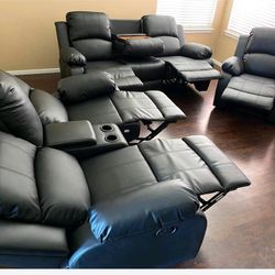 3pcs Black Manual Recliner’s (Sofa- Loveseat- Recliner) 👍FREE FINANCING AVAILABLE❗NO CREDIT CHECK❗ 