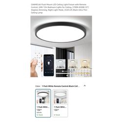 Brand new Flush Mount LED Ceiling Light Fixture with Remote Control, 24W 12In Bedroom Lights for Ceiling, 2700K-6500K CCT, Stepless Dimming, Night Lig