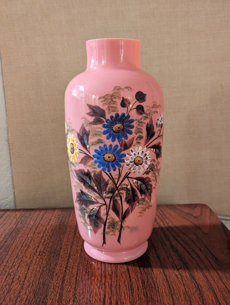 Antique Hand Painted Bristol Glass Vase