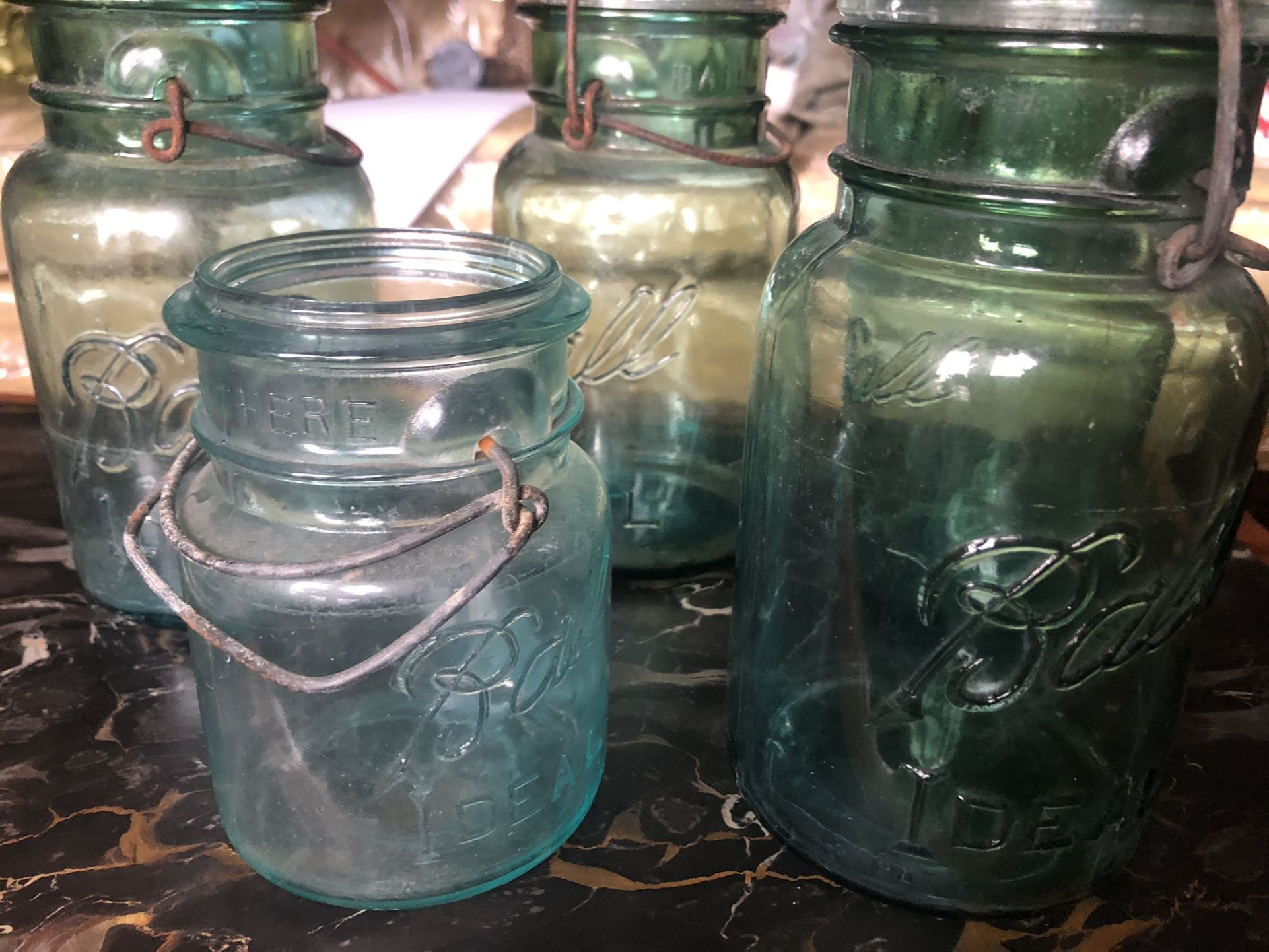Antique Green Ball Canning Jars 5 Total 1905