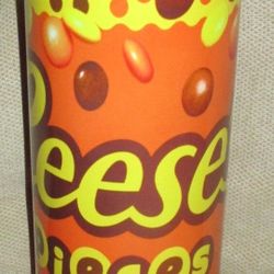 Reese's Pieces Hot Cold Metal Travel Thermos Tumbler Bottle with Lid - New