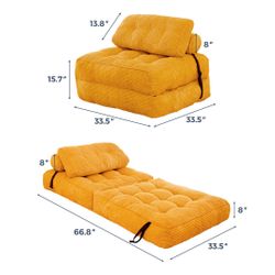 Corduroy Sofa Bed - Convertible Sleeper Chair with Back Support