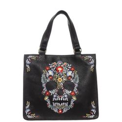 LOUNGEFLY Black FLORAL Embroidered SKULL HANDBAG Crossbody