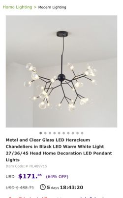 Metal and Clear Glass LED Heracleum Chandeliers in Black LED Warm White Light 27/36/45 Head Home Decoration LED Pendant Lights