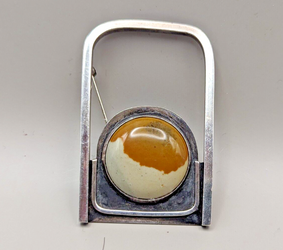 Uniq Agate Sterling Silver Brooch Art Deco Susan M. Shapiro 1989 Fancy Yin Yang