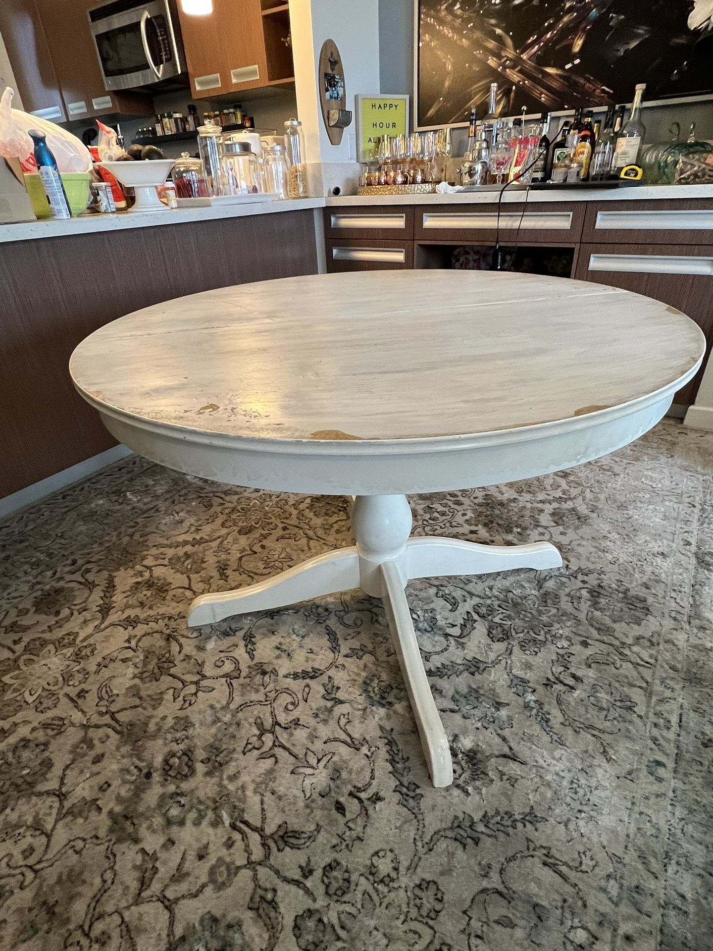 FREE!! IKEA 5ft White Distressed Round Table (4) Seat -Expandable To Oval (6) Seat