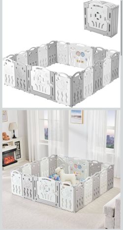 Albott Baby Fence Kid Playpen 18 Panel Albott Play Yard - Foldable Kids Safety Activity Center Playard Safety Lock Gate,Adjustable Shape, Portable Des