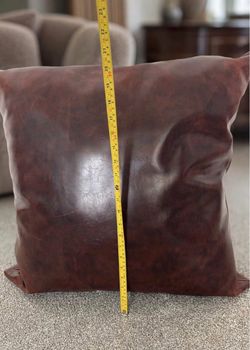Large Brown Distressed Leather Throw Pillow, 20" Square
