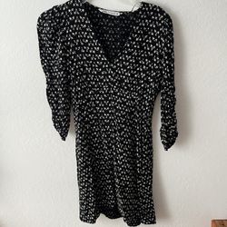 Zara Black Floral Long Sleeve V-neck Mini Dress XS