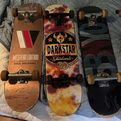 3 Skateboards. Darkstar trucks, independent trucks, venture trucks. Great bearings on all.