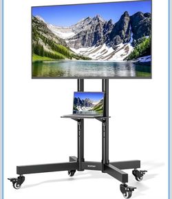 Heavy-Duty Rolling TV Stand for 32-85" TVs, 187 lbs Mobile TV cart, 154 lb TV capacity, 33 lb tray, 360° locking casters, 3 height settings