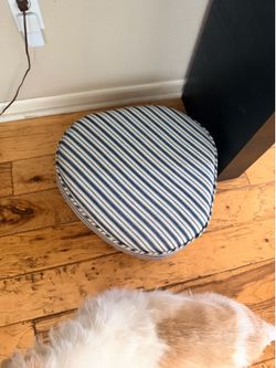 Blue and white striped floor cushion seat
