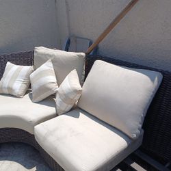 Chocolate Wicker Couch And Ottoman