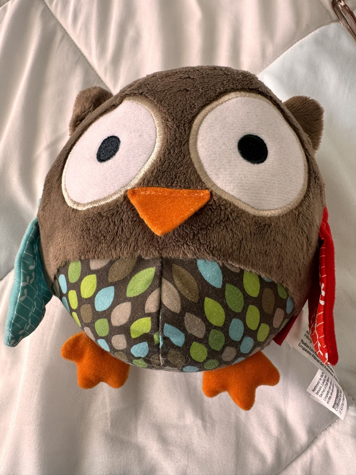Skip Hop Round Baby Chime Ball Owl Plush 6” Crinkle Ears