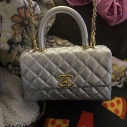Silver Leather Chanel Bag