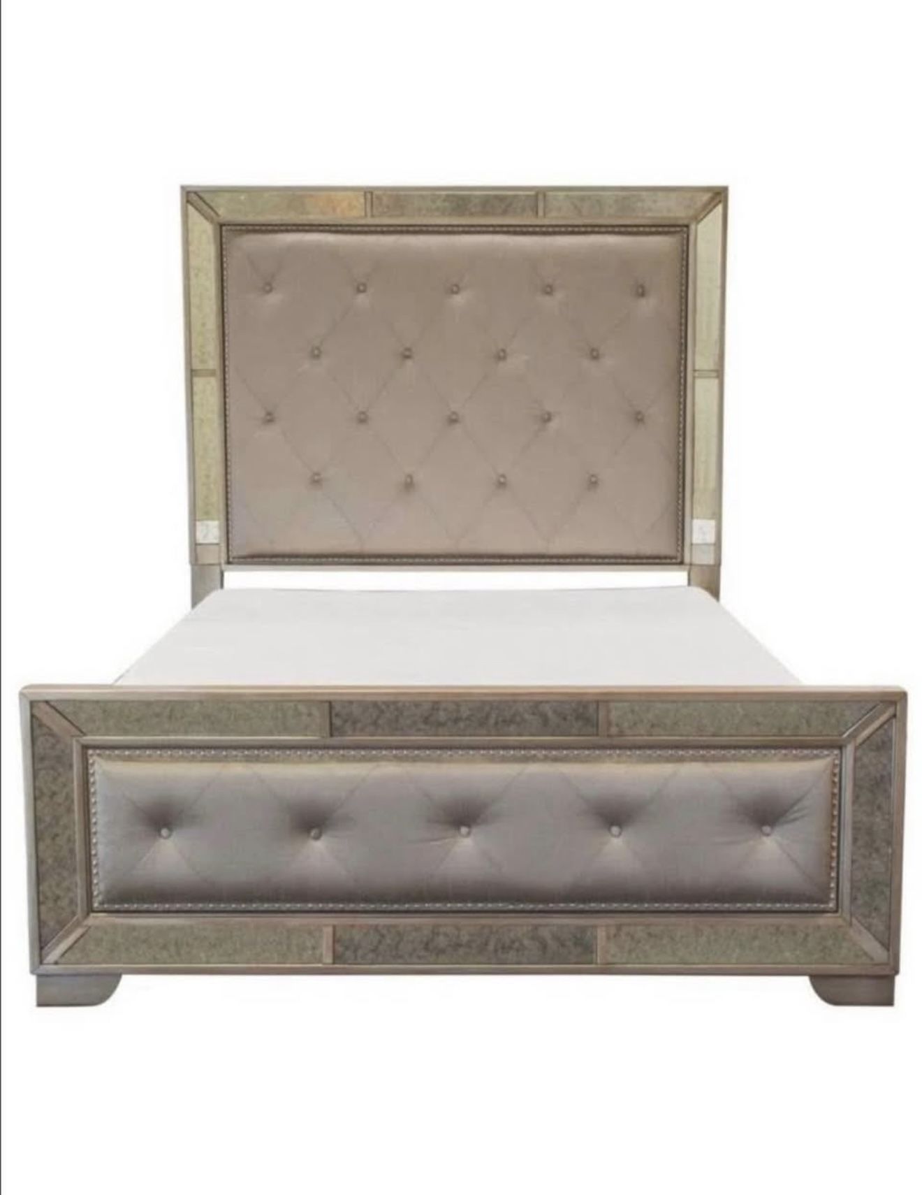 Z GALLERIE TUFFED/MIRRORED BED FRAME