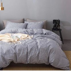100% Natural Cotton 3pcs Striped Duvet Cover Set King
