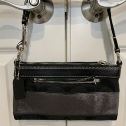 Black Coach Signature Stripe Handbag  