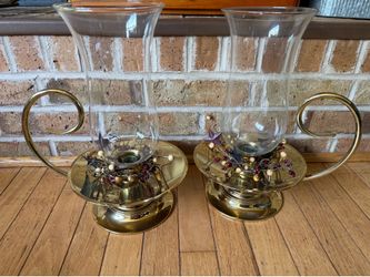 SET OF 2 BALDWIN GORGEOUS BRASS HURRICANE LAMPS 12.5” TALL & 7.5” WIDE CANDLESTICK HOLDERS