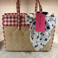 Betsey Johnson Straw Red Gingham Satchel