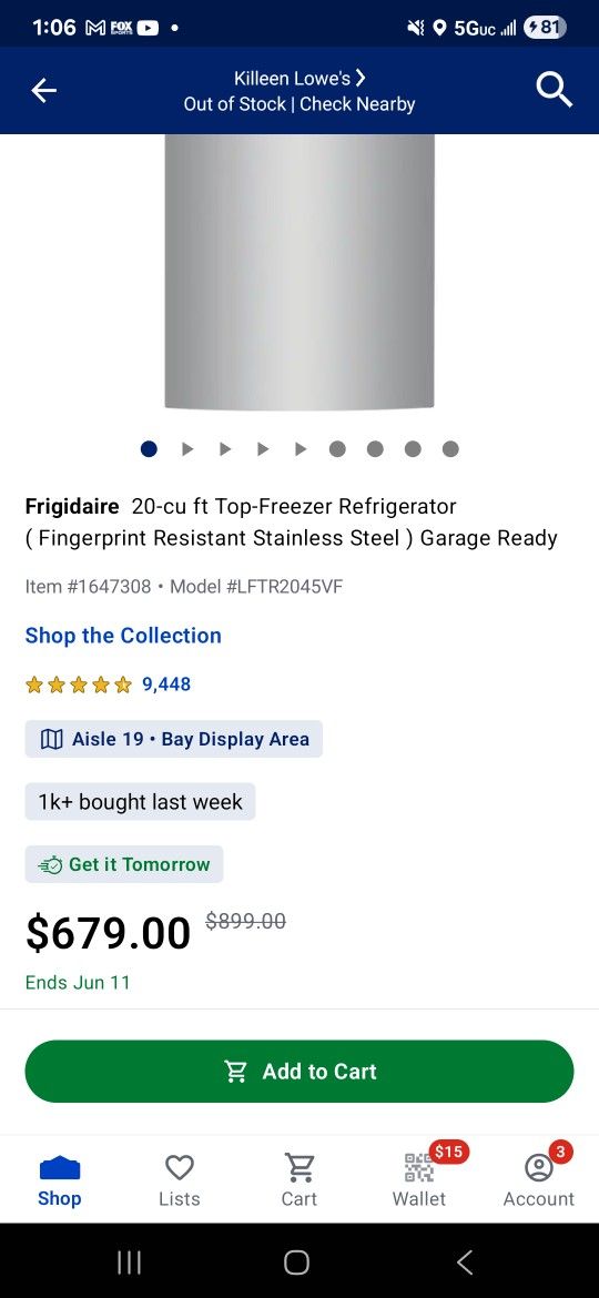 Frigidaire Refrigerator