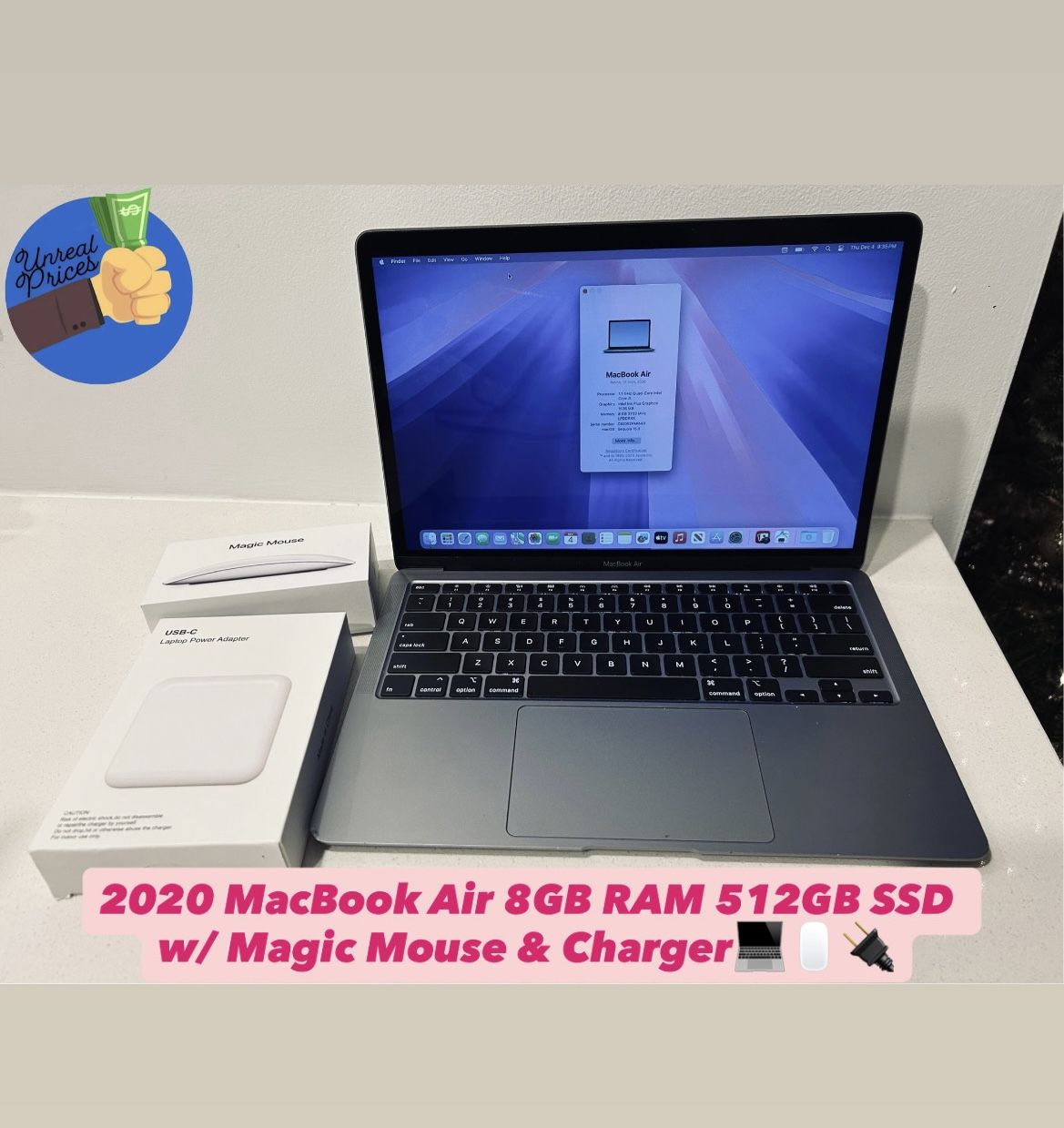 2020 MacBook Air 8GB RAM 512GB SSD w/ Magic Mouse & Charger💻🖱️🔌