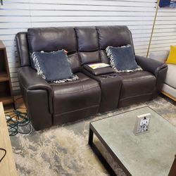 Leather Loveseat With Power Recliners 