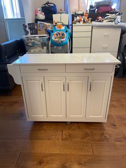 White Kitchen Island Cart with Storage