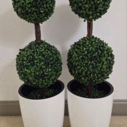 PAIR of 3ft Faux Boxwood Topiaries in 16" White Resin Planters (2 for $130) @ Lasting Creations
