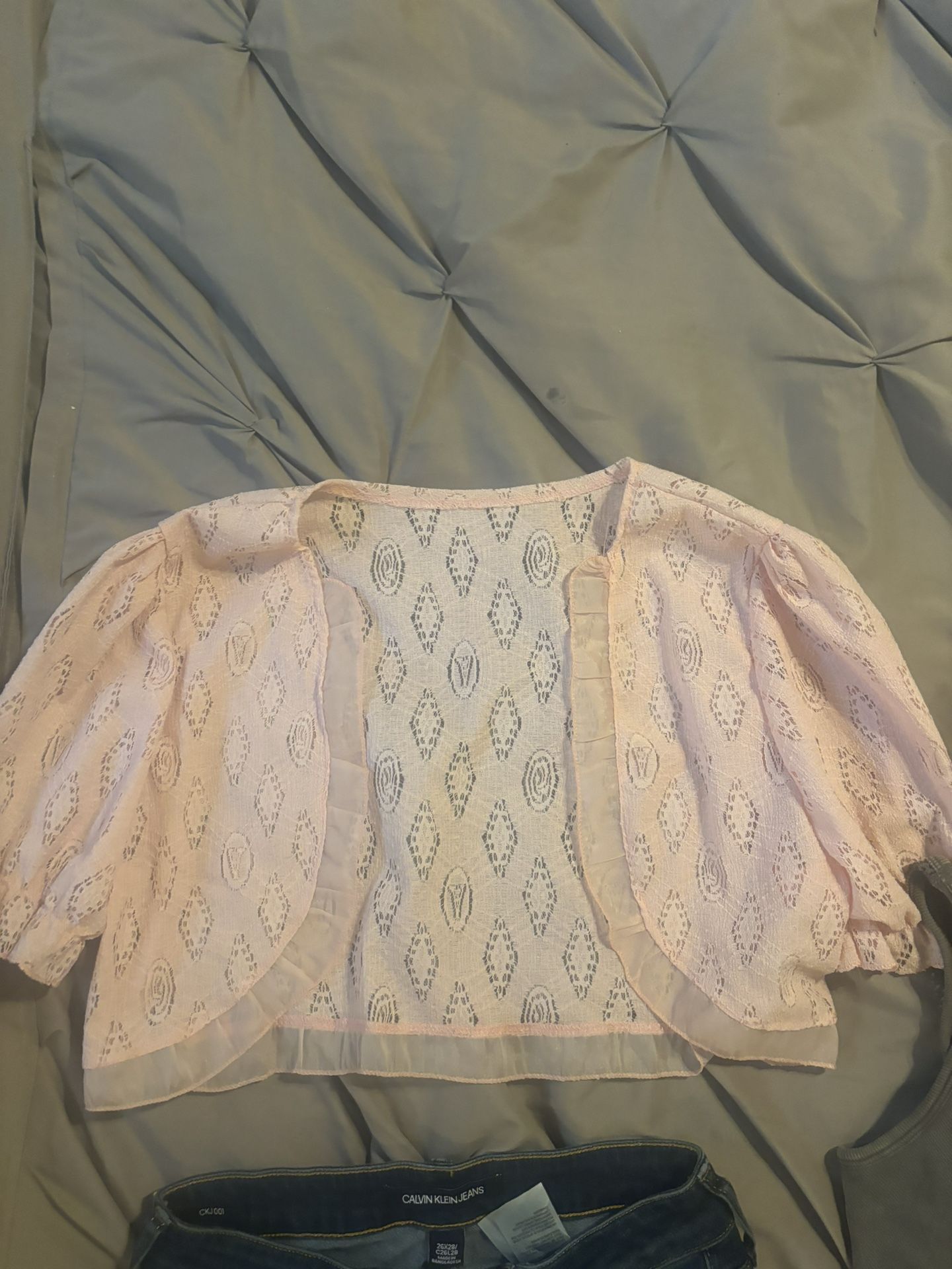 Pink Cardigan Crop Top Open Design Size Medium