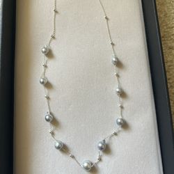 Japanese Akoya Sea Baroque Pearl Station Necklace Sterling Silver