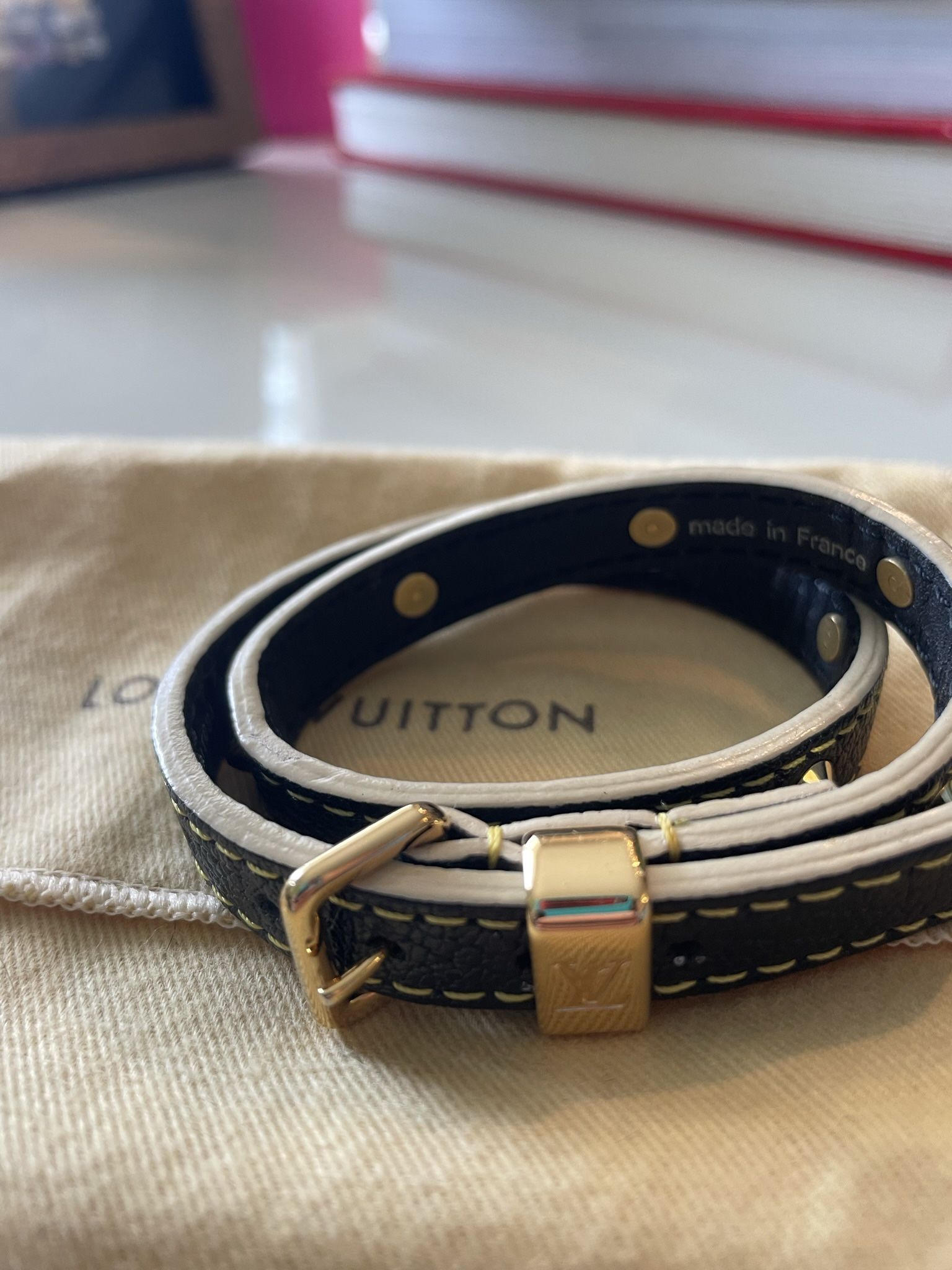 Louis Vuitton black & beige leather bracelets Authentic