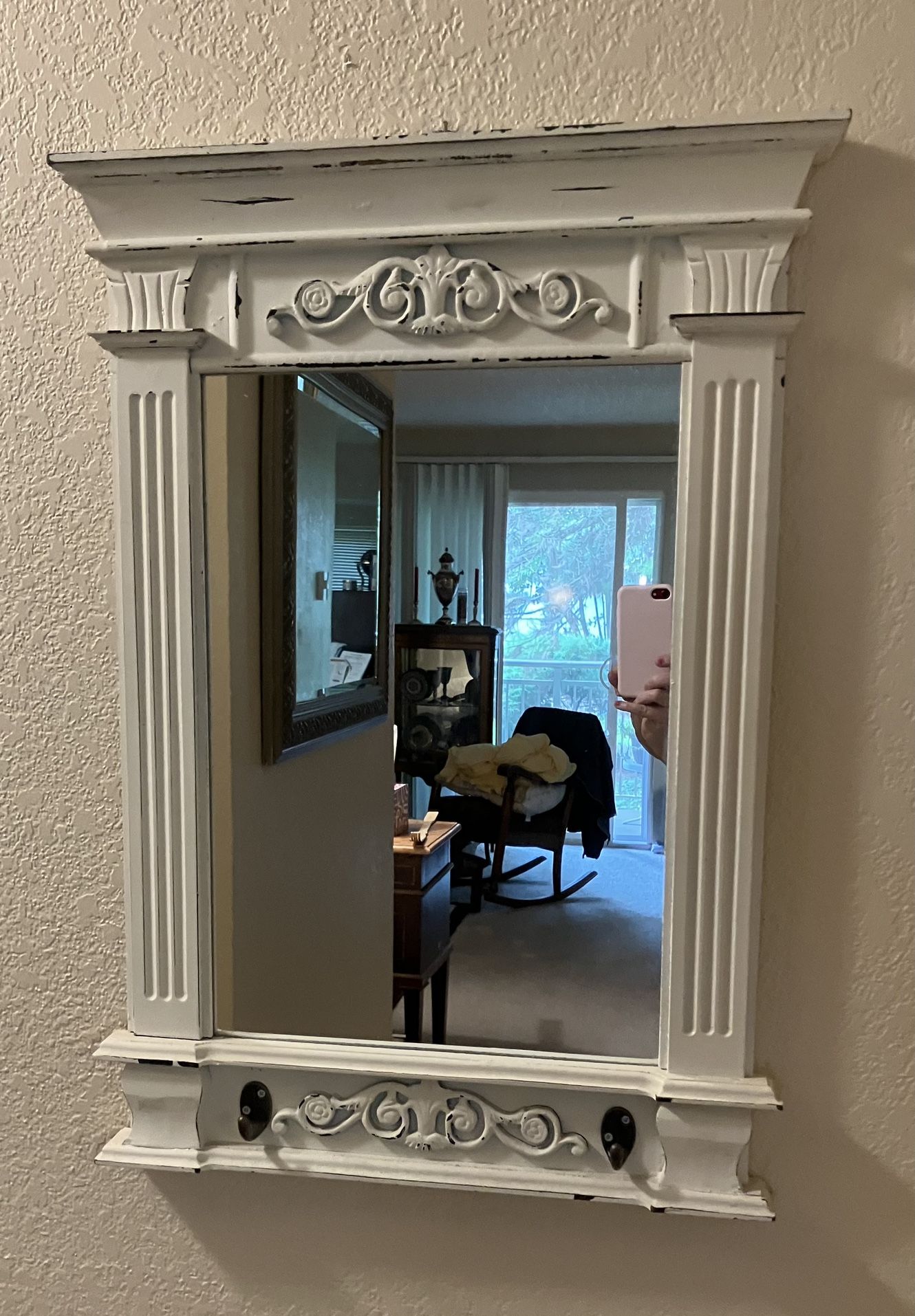 Rustic Wood Mirror With Hooks