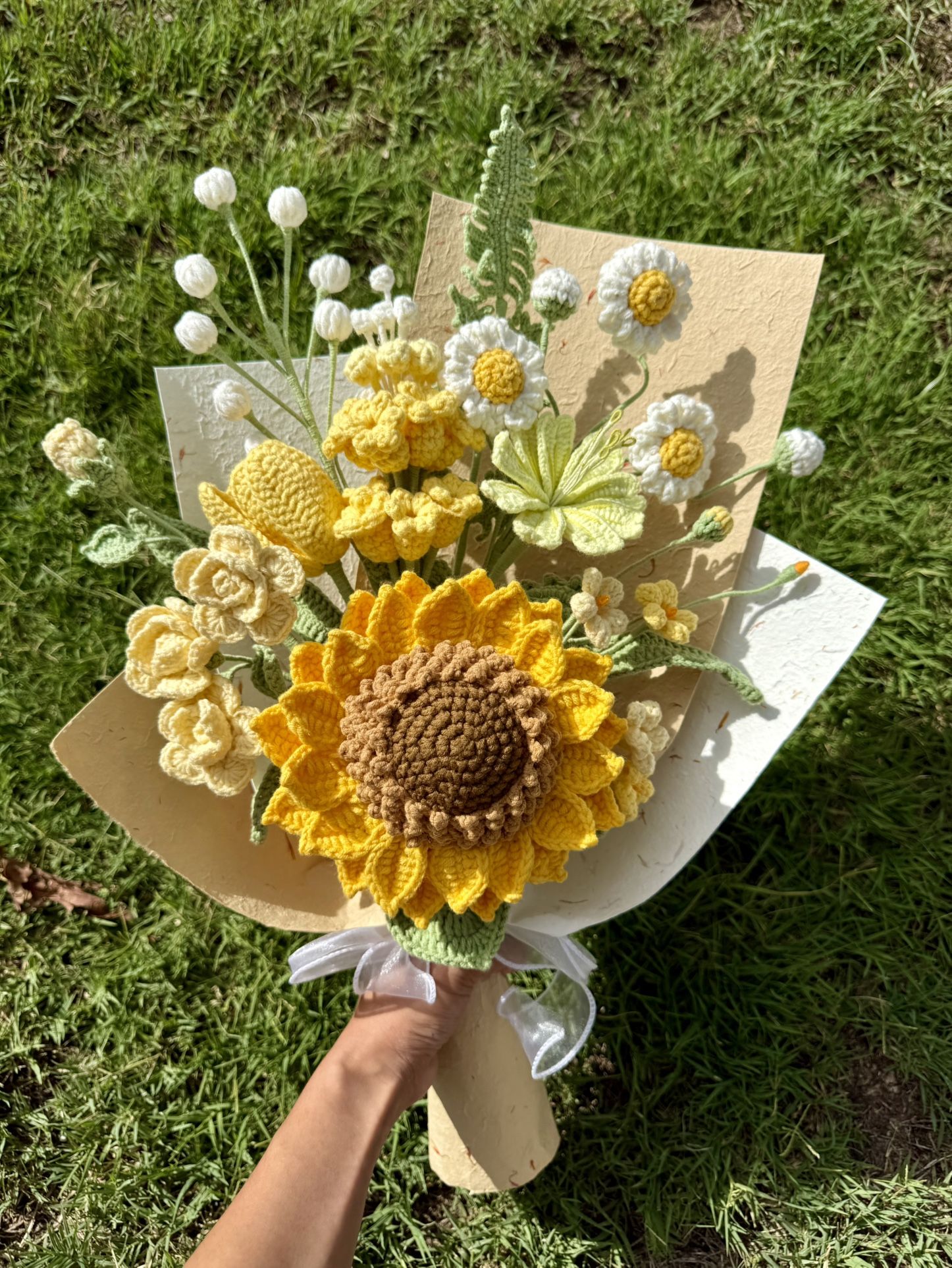 Crocheted Sunflower and Hyacinth Bouquet