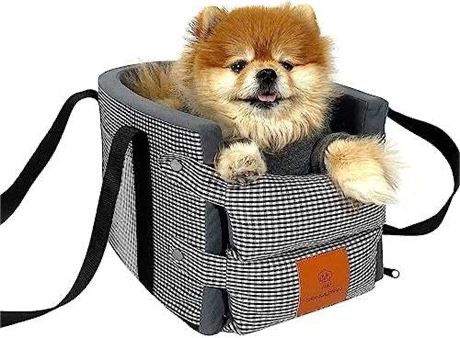 Dog Car Booster Seat on Car Armrest, Removable Washable Car Center Console Dog Kennel for Small Pet Dog Cat Puppy Under 13.5 Pounds with Safety Tether