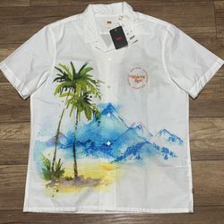 Levis Relaxed Hawaiian Beach Classic Vacation Cartoon Art Collared Shirt Mens L