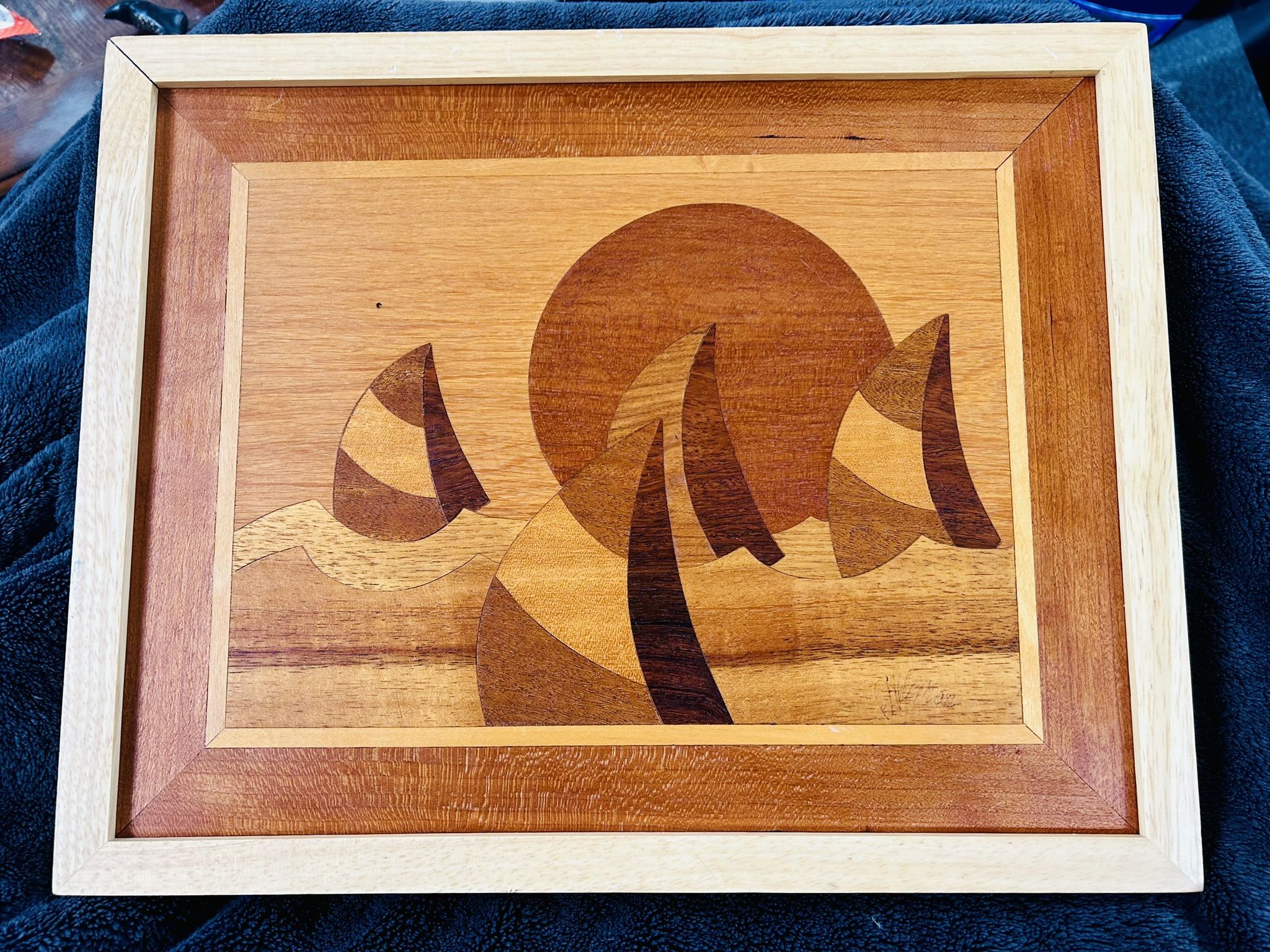 Signed Vintage Jeff Nelson Hudson River Wood Inlay Marquetry